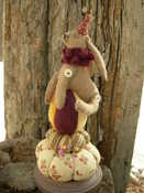 SOLD: No Glue Used! Rabbit pin cushion  9 1/2" tall with a 4" base.  Made of wool felt and 1823 reproduction design fabric.  Please email for current availability.