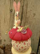 SOLD:  NO glue used. Bunny is 9" tall mounted to a 4" base.  Original Frayed Muslin.