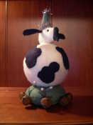 SOLD::::::: Last One!!!  EVERY THING sewn on by hand! 9" tall  Click on picture for larger view. FABULOUS piece for pincushion or bovine collection.  Beautifully made with wool felt. WONDERFUL!!!!!