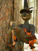 SOLD:Just added to the gallery Witch is 22" tall from the top of her hat.  The crow is 11" tall 12" long Entire piece with witch atop is 22".  More information and pictures available upon request.  No glue used to make this set.